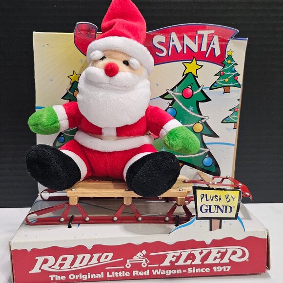 Jolly Santa Plush by Gund On Radio Flyer Sled Toy Inbox - Picture 1 of 9